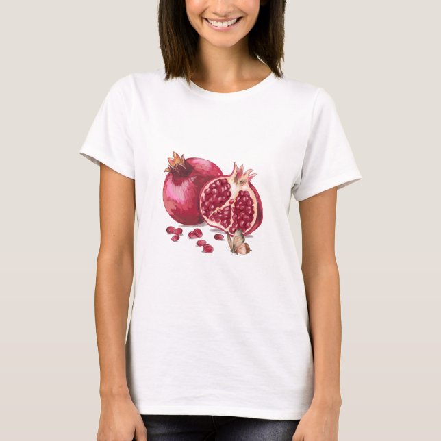 Vattenfärgad granatfrukt och fjäril t shirt (Framsida)