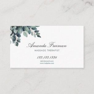 Vattenfärgad Grått Eucalyptus Massage Therapist Visitkort