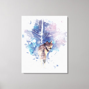 Vattenfärgad Grått Varg Wildlife Animal Nature Art Canvastryck
