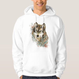 Vattenfärgad Grått Varg Wildlife Animal Nature Art Hoodie