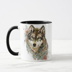 Vattenfärgad Grått Varg Wildlife Animal Nature Art Mugg