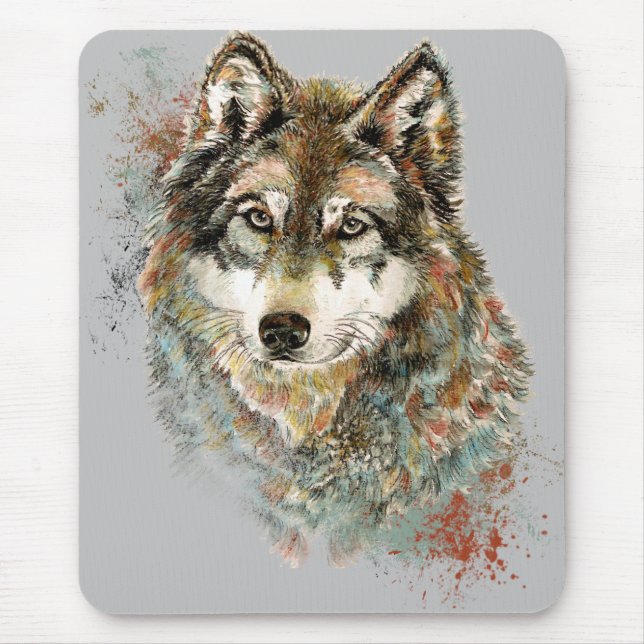 Vattenfärgad Grått Varg Wildlife Animal Nature Art Musmatta (Framsidan)