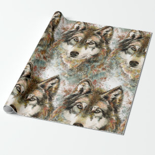Vattenfärgad Grått Varg Wildlife Animal Nature Art Presentpapper