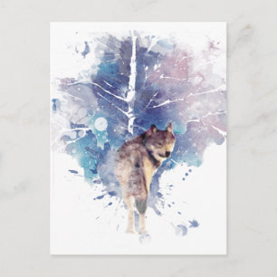 Vattenfärgad Grått Varg Wildlife Animal Nature Art Vykort