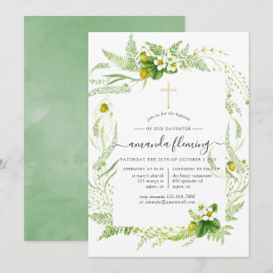 Vattenfärgad Greenery Baptism eller Christening Inbjudningar