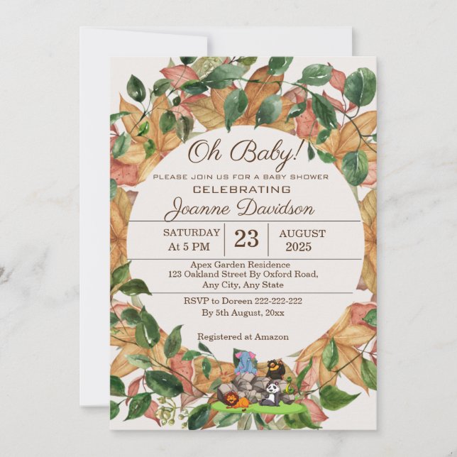 Vattenfärgad Greenery Gender Neutral Baby Shower Inbjudningar (Framsida)