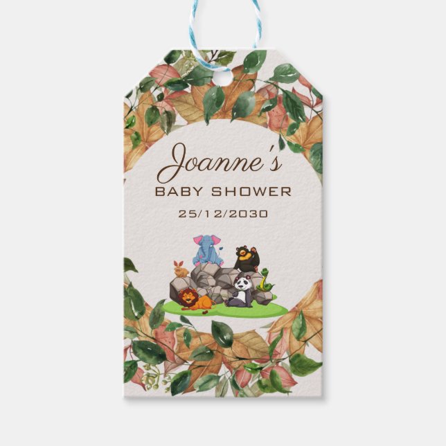 Vattenfärgad Greenery Gender Neutral Baby Shower Presentetikett (Framsidan)