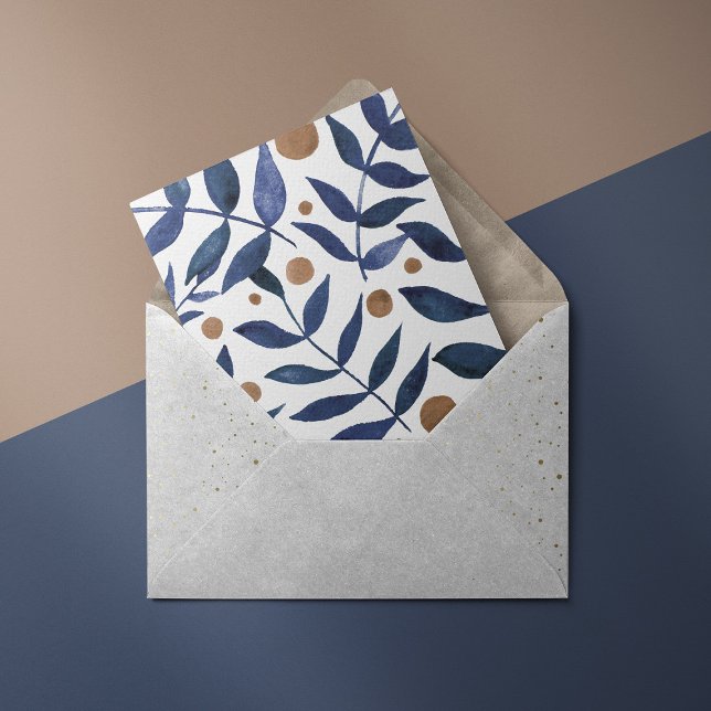 Vattenfärgad grenar och bär - indigo och beige julkort (Skapare uppladdad)