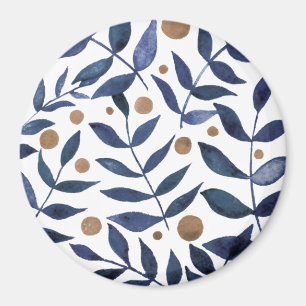 Vattenfärgad grenar och bär - indigo och beige magnet