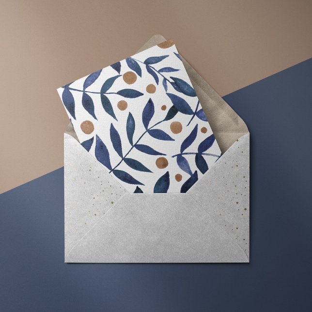 Vattenfärgad grenar och bär - indigo och beige vykort (Skapare uppladdad)