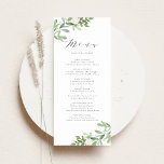 Vattenfärgad Grey och White Flowers Bröllop Meny<br><div class="desc">Höj evenemanget med vårt menykort för anpassade, som är vackert designat med delikat vattenfärgsgrön och mjuka vita blommor. Det här menykortet för elegant har en naturinspirerad framdesign, medan baksidan visar ett mönster som passar för ett sammanhängande utseende. Det här gröna menykortet är perfekt för bröllop, möhippor eller trädgårdsodling i party,...</div>