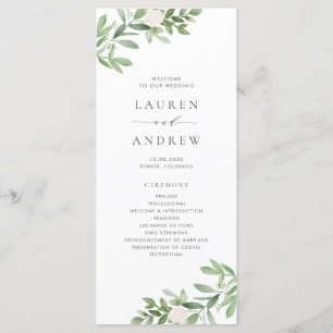 Vattenfärgad Grey och White Flowers Bröllop Program