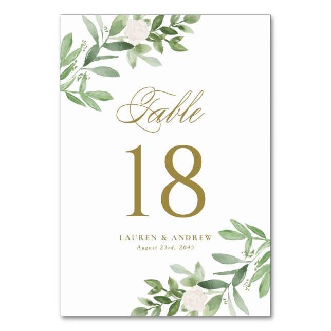 Vattenfärgad Grey och White Flowers Guld Bordsnummer (Baksidan)