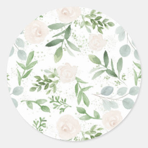 Vattenfärgad Grey och White Flowers Mönster Runt Klistermärke