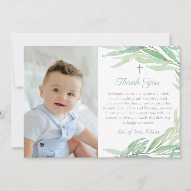 Vattenfärgad grön julning eller födelsedagsfoto tack kort (Framsida)