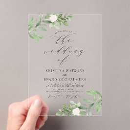 Vattenfärgad grön och vit blommor Grått Bröllop