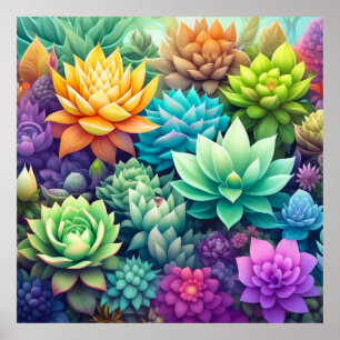 Vattenfärgad grön succulents Collage Poster