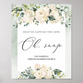 Vattenfärgad grön vit ros foliage oh snap poster