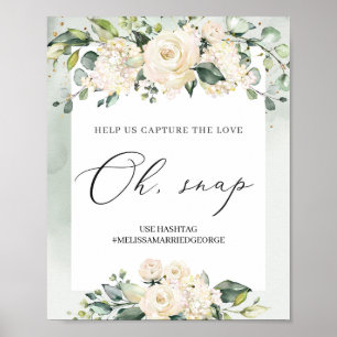 Vattenfärgad grön vit ros foliage oh snap poster