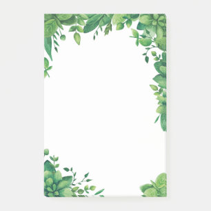 Vattenfärgad grönaktig löv. Grönt botaniskt Post-it Block