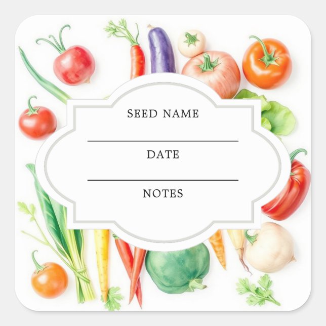 Vattenfärgad grönsaksgröda, mönster, grönsaksspara fyrkantigt klistermärke (Framsida)