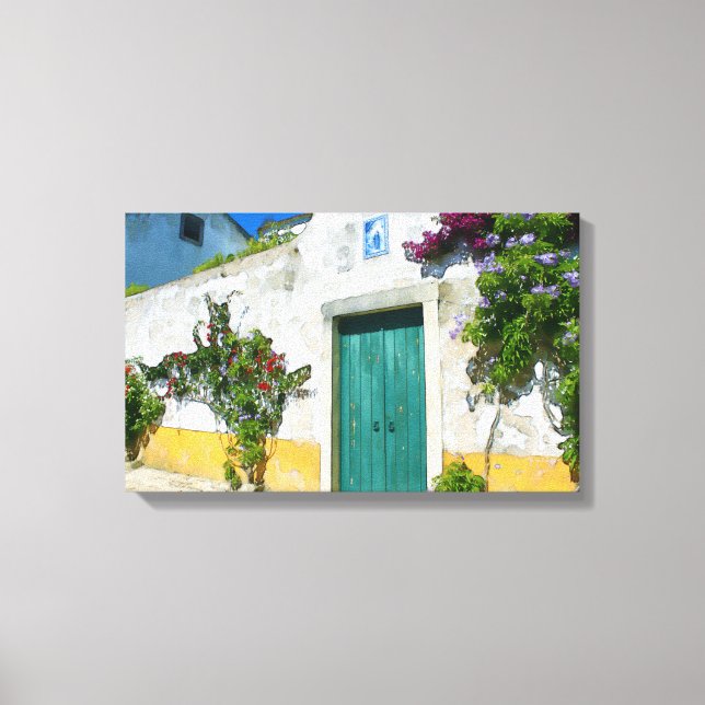 Vattenfärgad grönt av trädörr canvastryck (Framsida)