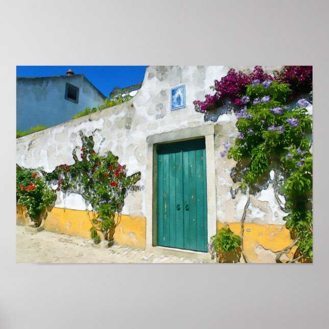 Vattenfärgad grönt av trädörr poster (Framsidan)