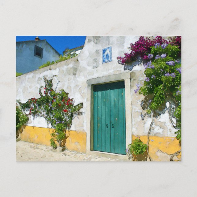 Vattenfärgad grönt av trädörr vykort (Framsida)