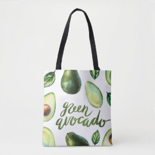 Vattenfärgad Grönt Avocado Modern Calligraphy Tygkasse