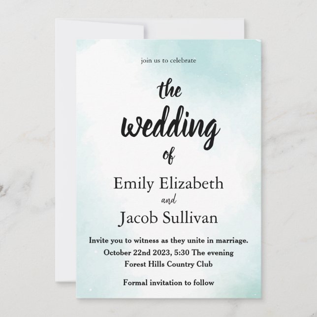 Vattenfärgad Grönt Bröllop i inbjudan (Framsida)