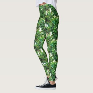 Vattenfärgad grönt ferroskog mönster leggings