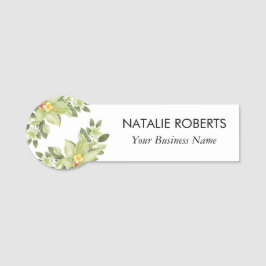 Vattenfärgad Grönt Foliage Salon Namnbricka