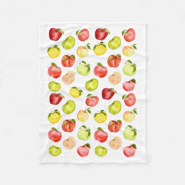 Vattenfärgad grönt för äppelbild hösten fleecefilt (Framsidan)