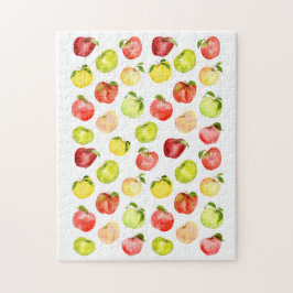 Vattenfärgad grönt för äppelbild hösten pussel