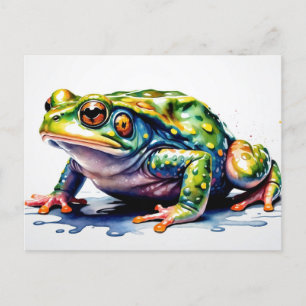 Vattenfärgad Grönt Frog, Cute Colorful Toad Vykort