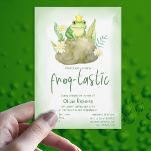 Vattenfärgad Grönt Frog Frog-tastic Baby Shower Inbjudningar