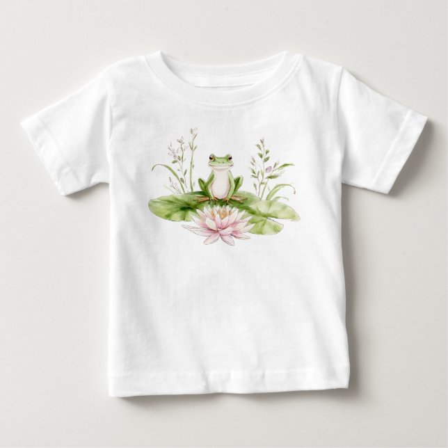 Vattenfärgad Grönt Frog T Shirt (Framsida)