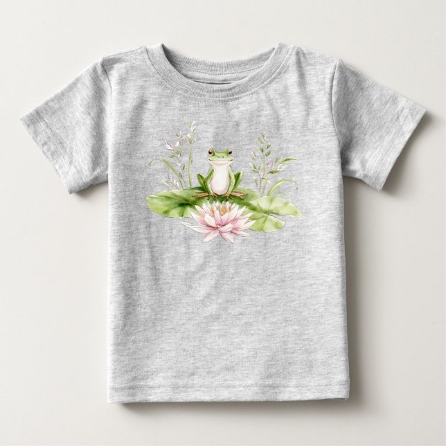 Vattenfärgad Grönt Frog T Shirt (Framsida)