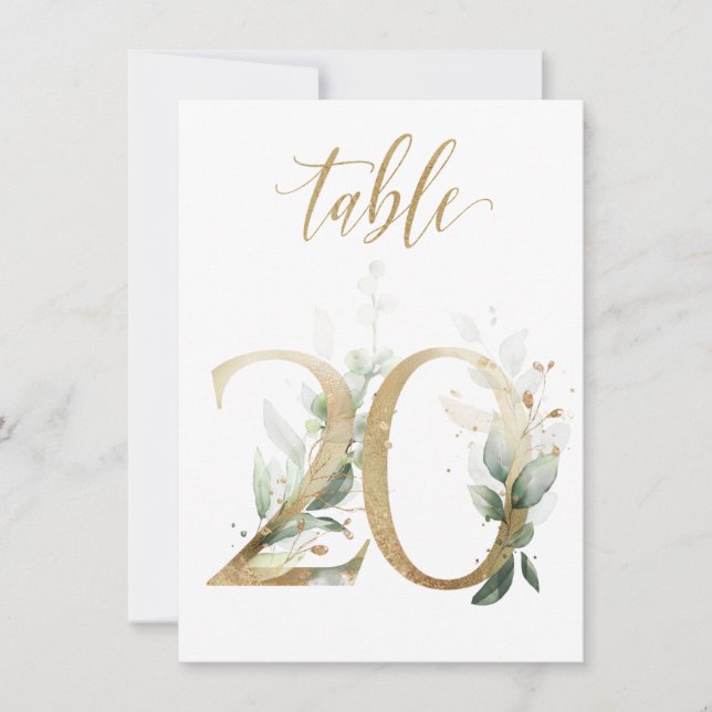 Vattenfärgad Grönt & Guld Foliage, Bordsnummer 20 (Framsida)