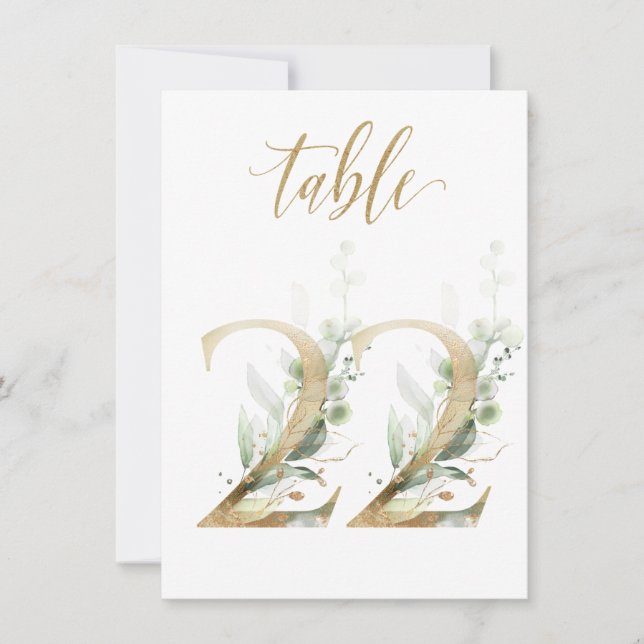 Vattenfärgad Grönt & Guld Foliage, Bordsnummer 22 (Framsida)