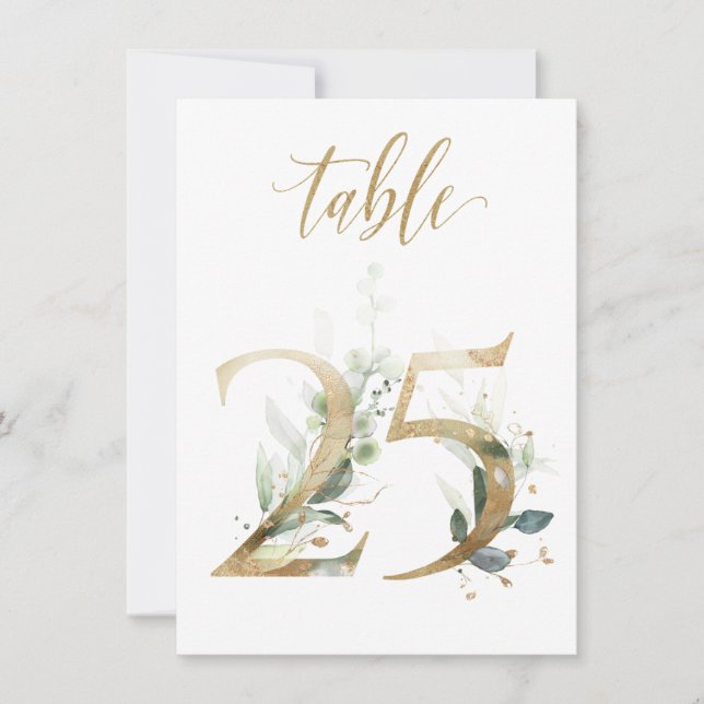 Vattenfärgad Grönt & Guld Foliage, Bordsnummer 25 (Framsida)