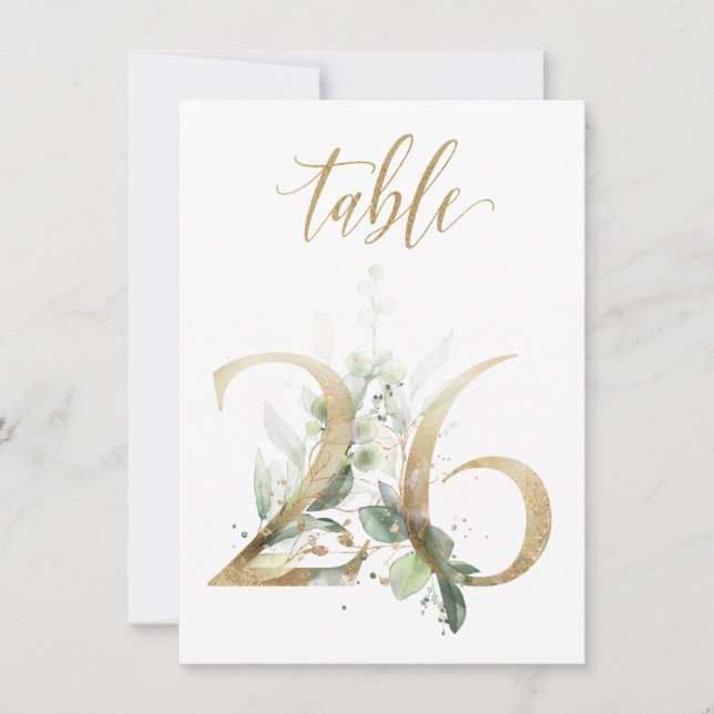 Vattenfärgad Grönt & Guld Foliage, Bordsnummer 26 (Framsida)