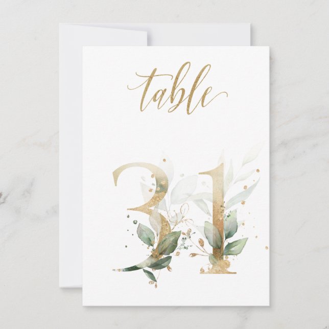 Vattenfärgad Grönt & Guld Foliage, Bordsnummer 31 (Framsida)