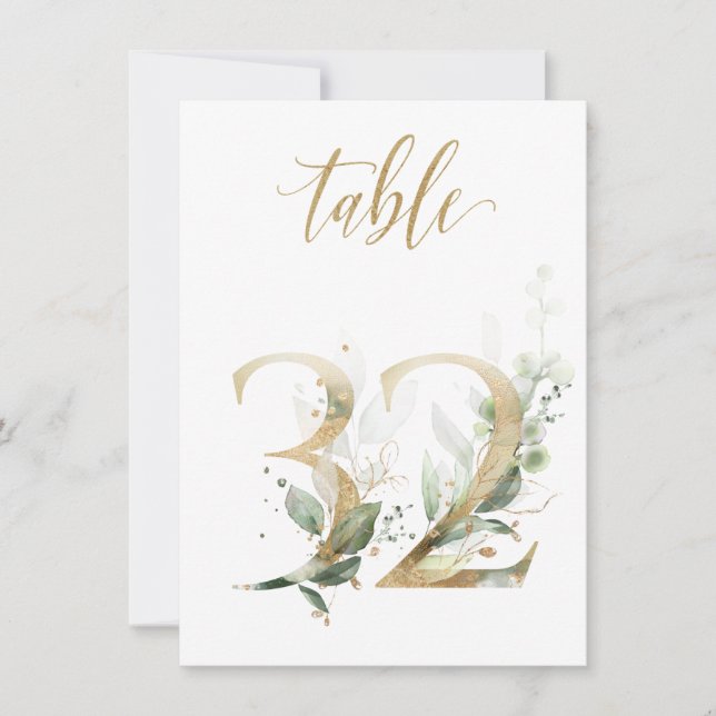 Vattenfärgad Grönt & Guld Foliage, Bordsnummer 32 (Framsida)