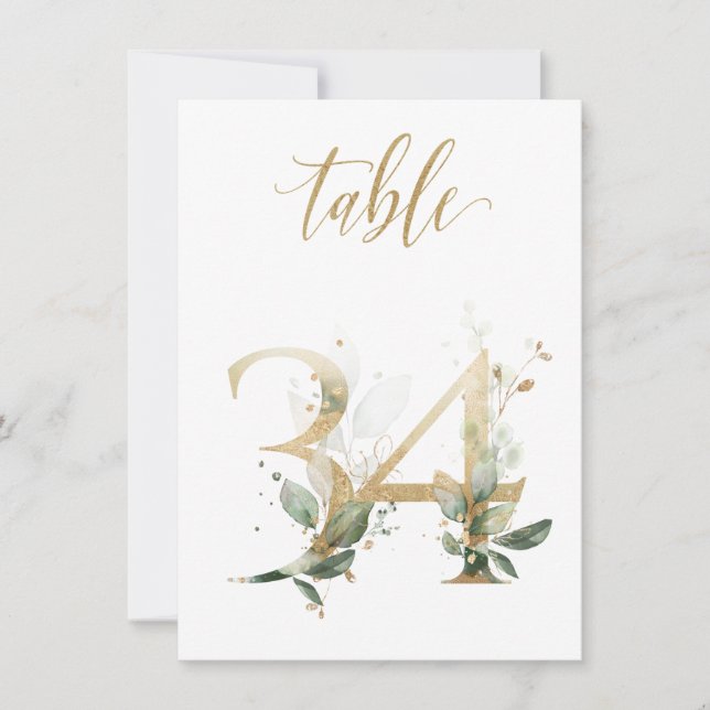 Vattenfärgad Grönt & Guld Foliage, Bordsnummer 34 (Framsida)