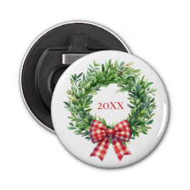 Vattenfärgad Grönt med rött Gingham Bow Flasköppnare