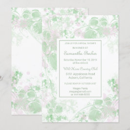 Vattenfärgad Grönt och Rosa botanisk Möhippa Inbjudningar