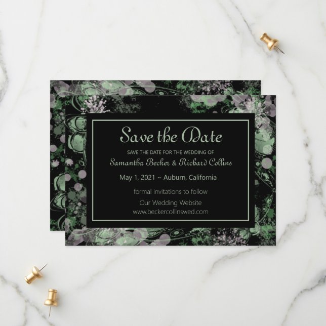 Vattenfärgad Grönt och Rosa Botaniskt Spara Datumet (Fram/Back In Situ)