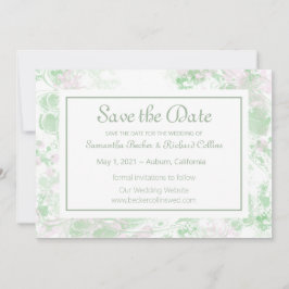 Vattenfärgad Grönt och Rosa Botaniskt Spara Datumet