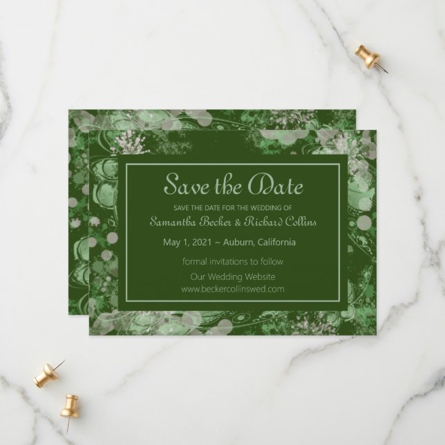 Vattenfärgad Grönt och Rosa Botaniskt Spara Datumet (Fram/Back In Situ)